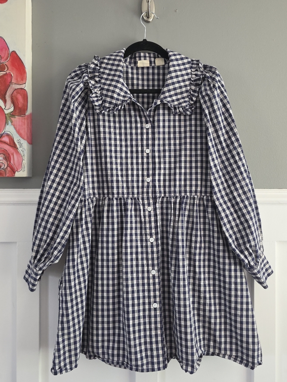 Levi’s Gingham Mira Dress | Ruffle Collar | Navy & White | Cottagecore | Size M - Picture 15 of 16